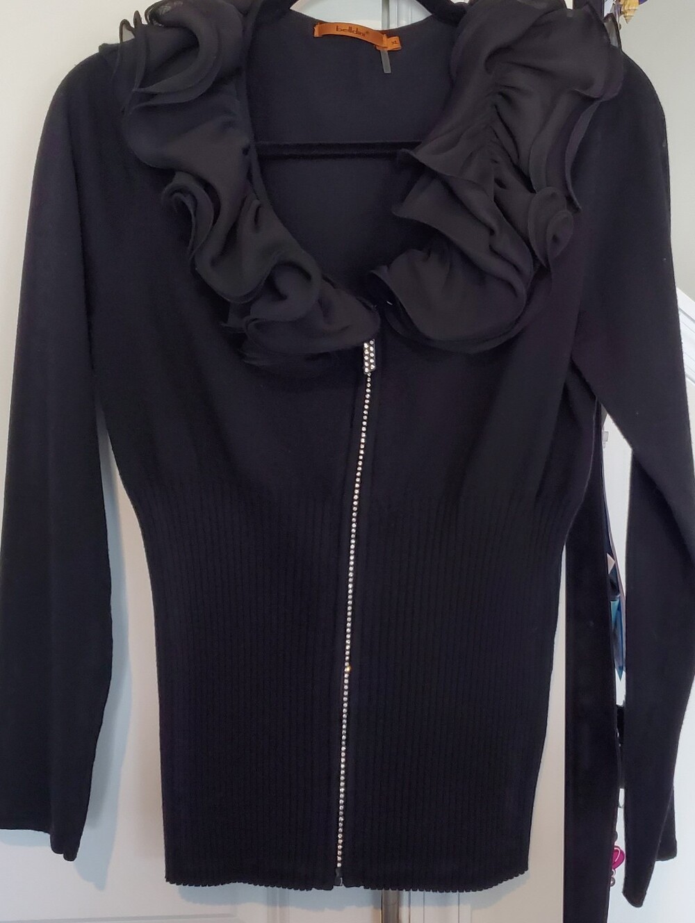 Black Ruffle Collar Zip-Front Hoodie